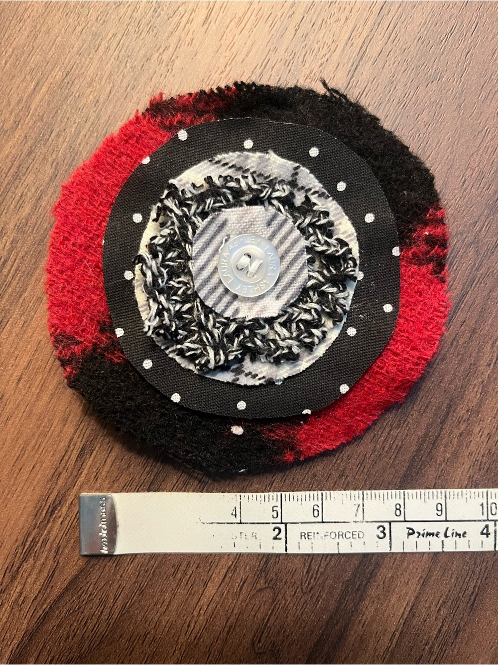 Red and Black Fabric Rosette/Brooch